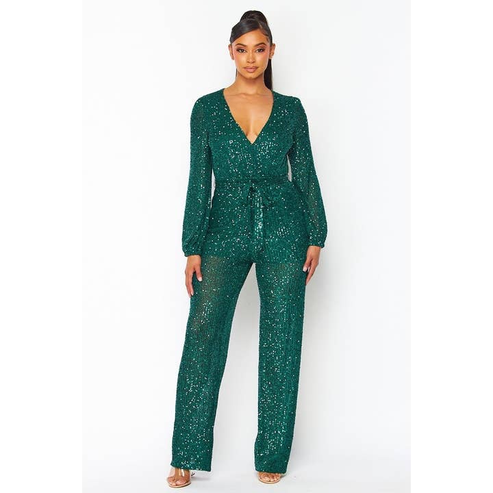 Zipper opening in the back sequin Jumpsuit for wholesale by Esmeray Clothing