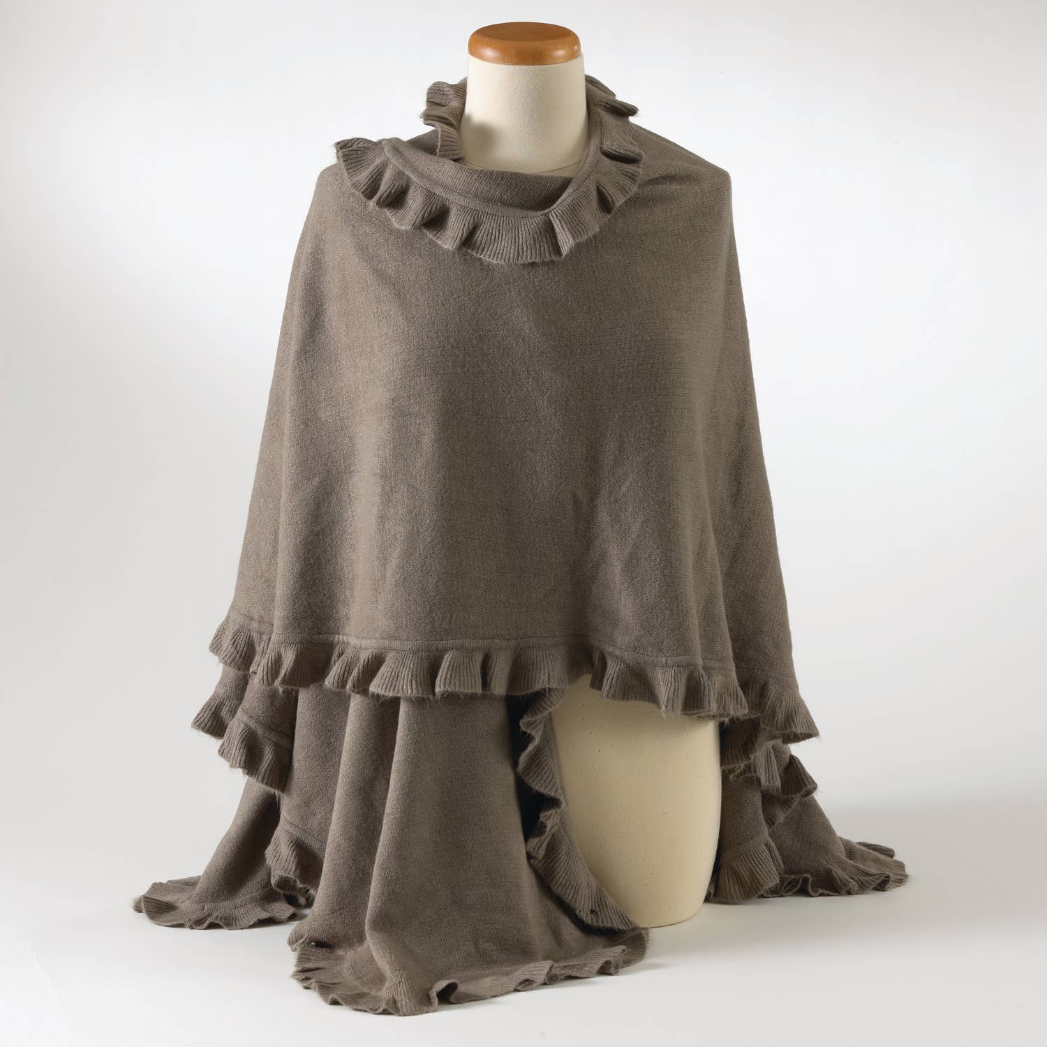 Fennco Styles - Vente Poncho – femme - Poncho Cape pour femme à volants, tricoté, ouvert, chaud et confortable8