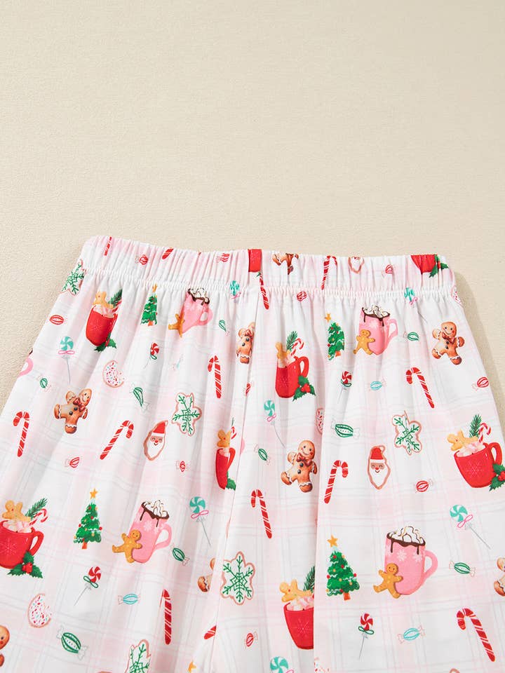 Pink Christmas Spirit Cute Holiday Print Short Sleeve Shirt and Pants 2pcs Pajama Set for wholesale on Faire6