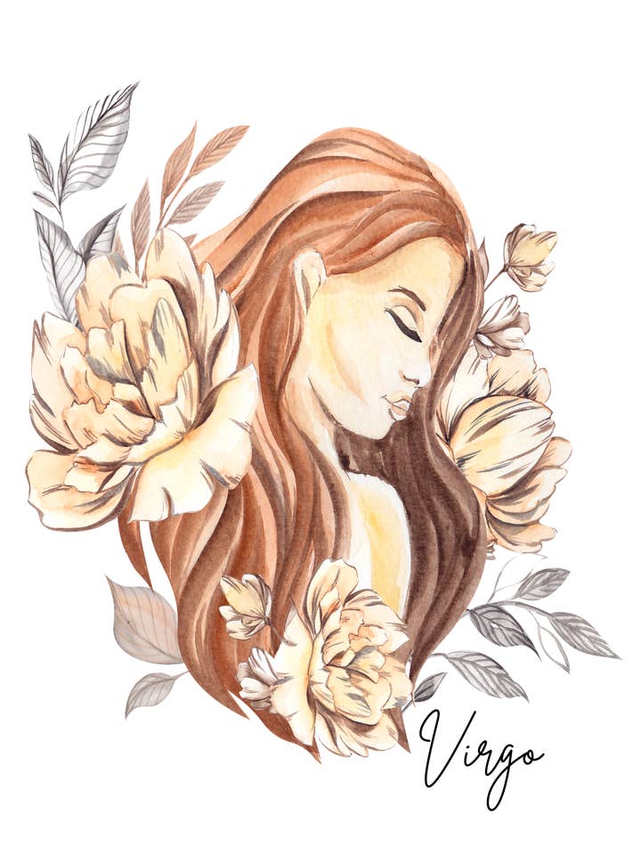 IMPRESSION ARTISTIQUE AQUARELLE ZODIAQUE DE LA VIERGE 8x10 pour la vente par Soraya Moon Co.