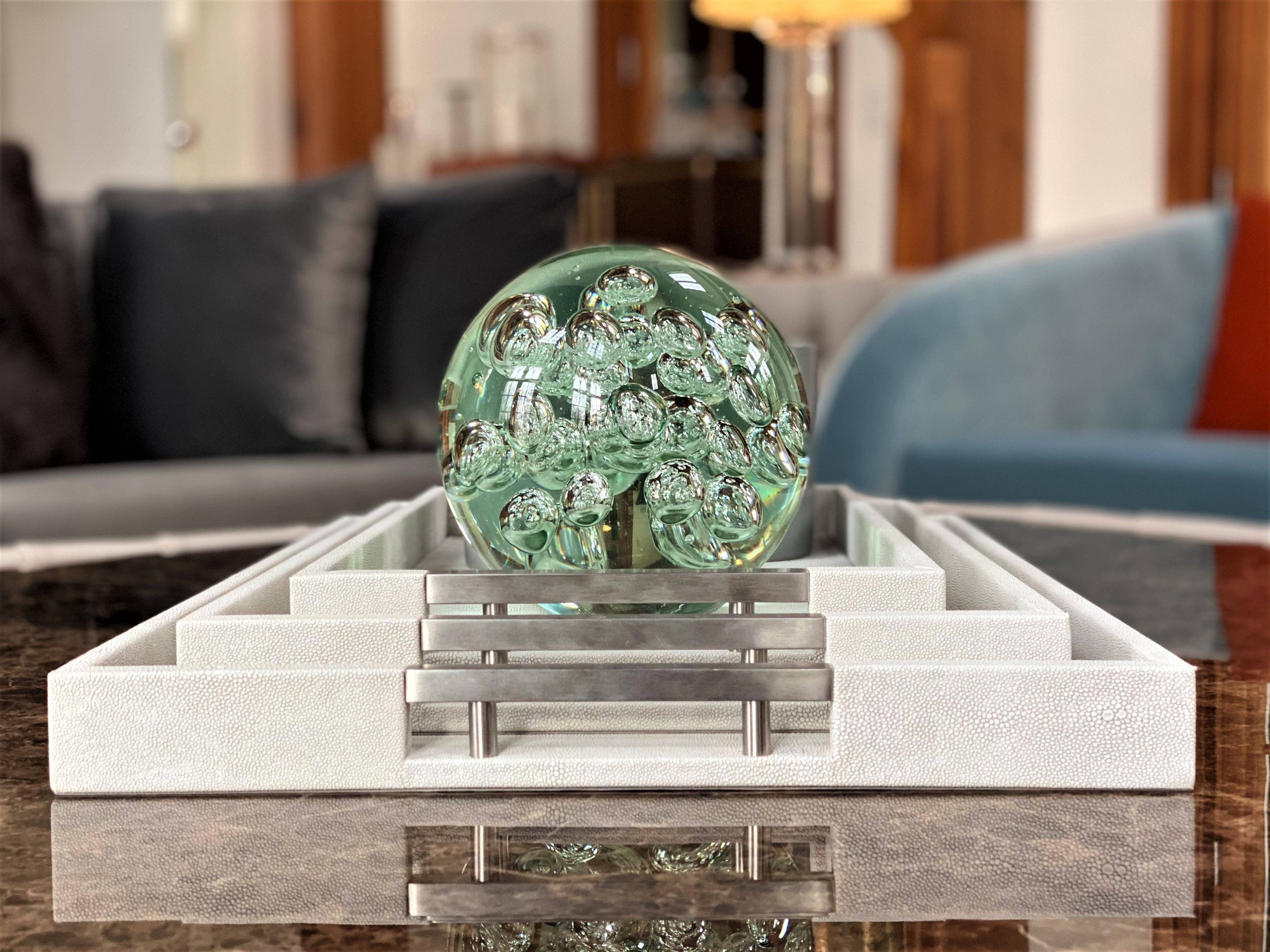 One Preevay Luxury Home Furniture & Decor - Wholesale Serving Tray - Thursby Luxury Shagreen Serving Tray | Exotic Embossed Leather | Nickel Handwear1