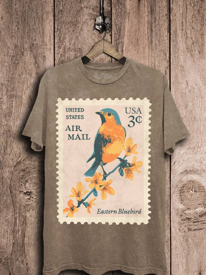 Eastern Bluebird Graphic Top for wholesale by Lotus Fashion Collection
