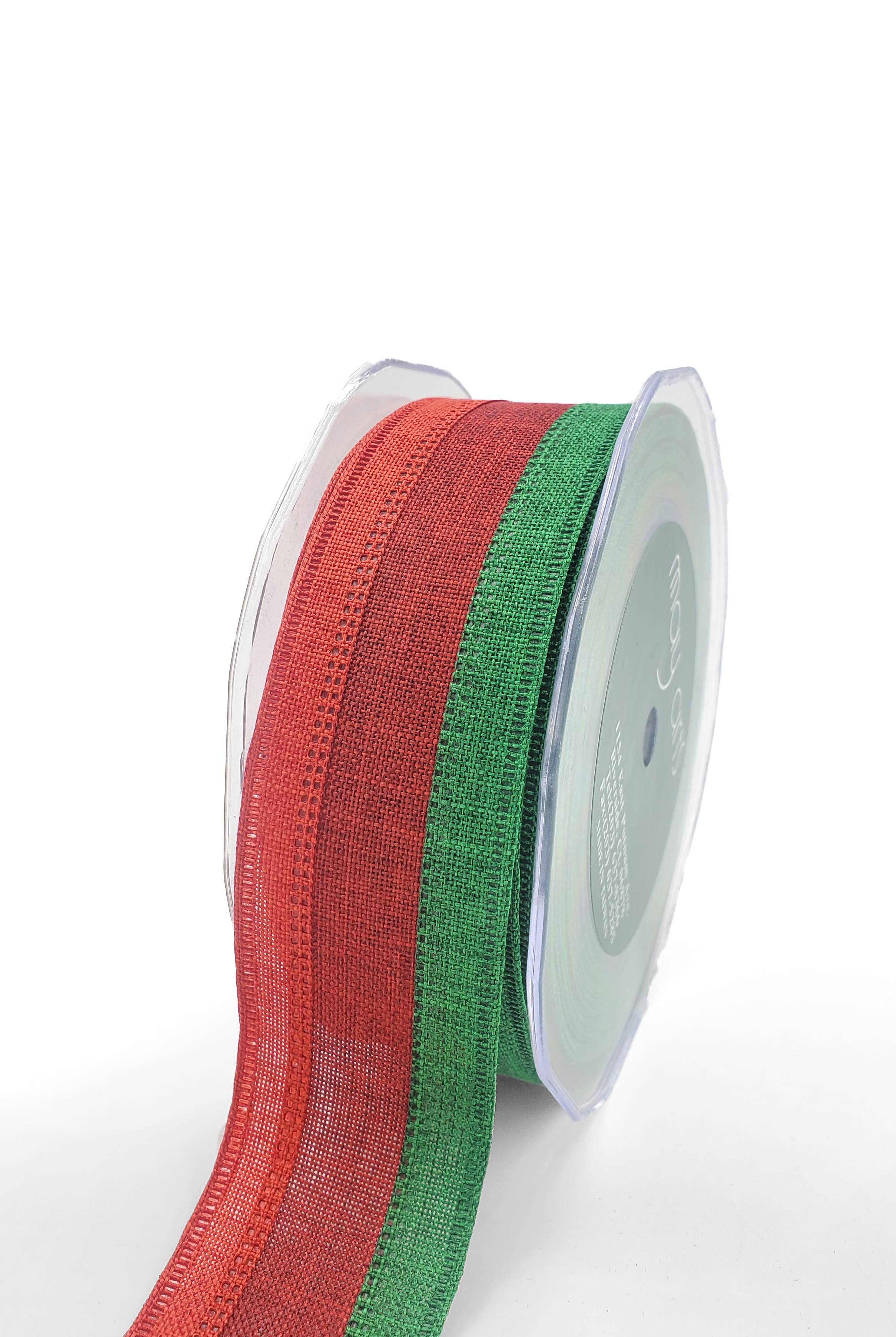 May Arts Ribbon - Wholesale Ribbon - Gift Wrapping - 1.5 Inch Wired Red & Green Tri-Color Faux Linen Ribbon0