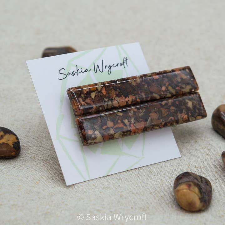 Autumn Leaf Jasper Resin Hair Clip Barrette Set for wholesale by Saskia Wrycroft