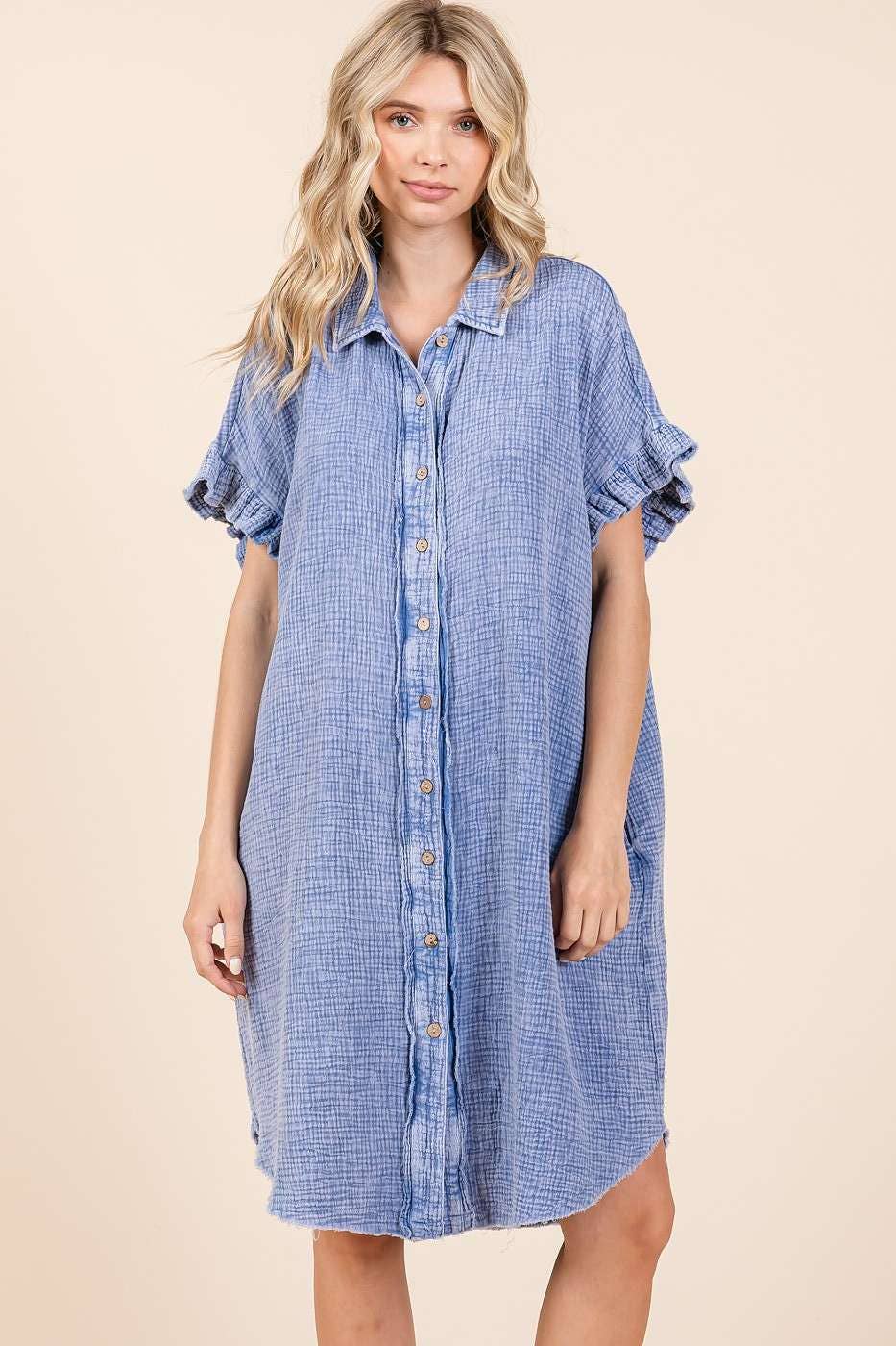 mittoshop – wholesale Dress – Women's – MINERAL WASH COTTON GAUZE MINI SHIRT DRESS11