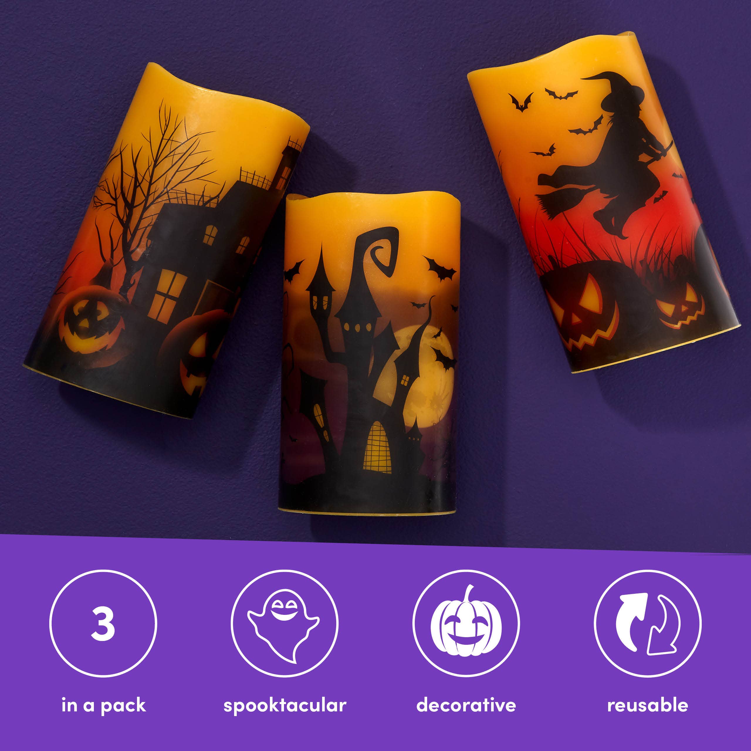 The Twiddlers – wholesale Flameless candle – 3 Halloween Real Wax Flameless Candles, LED Battery Operated3