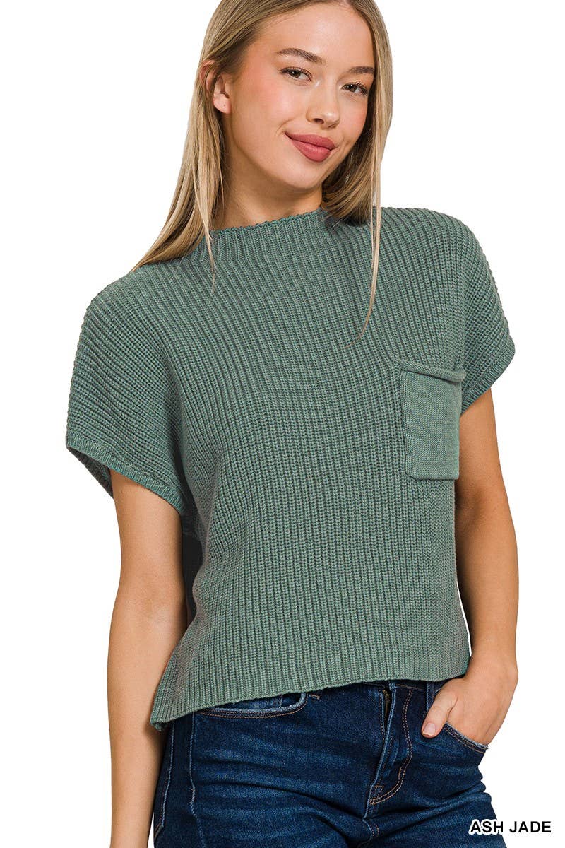 Vanilla Monkey – wholesale Knitted jumper – Women′s – Mock Neck Short Sleeve Cropped Sweater0