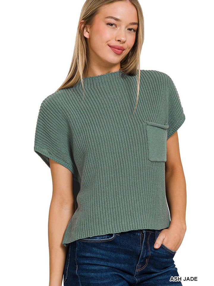 Vanilla Monkey – wholesale Knitted jumper – Women′s – Mock Neck Short Sleeve Cropped Sweater