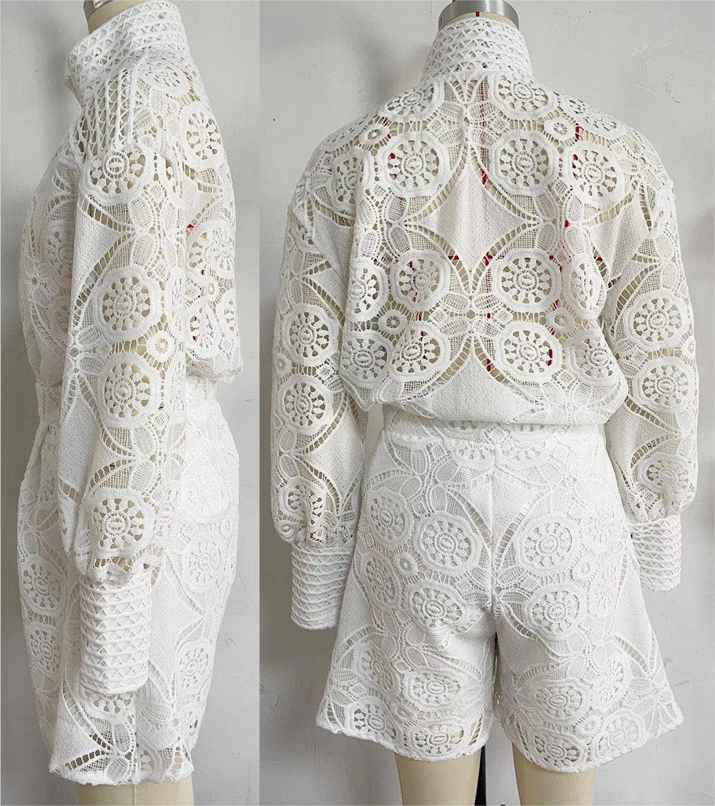 Rosa Clothing - Wholesale Top & Short Set (NOT Loungewear) - Women's - Cut out lace boho shirt top shorts sets1