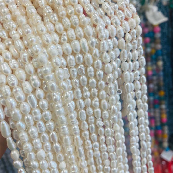 The Bead Bazaar - Wholesale Beads - 5X6 Rice Shaped Freshwater Pearls, Wholesale Pearl Beads, Pe