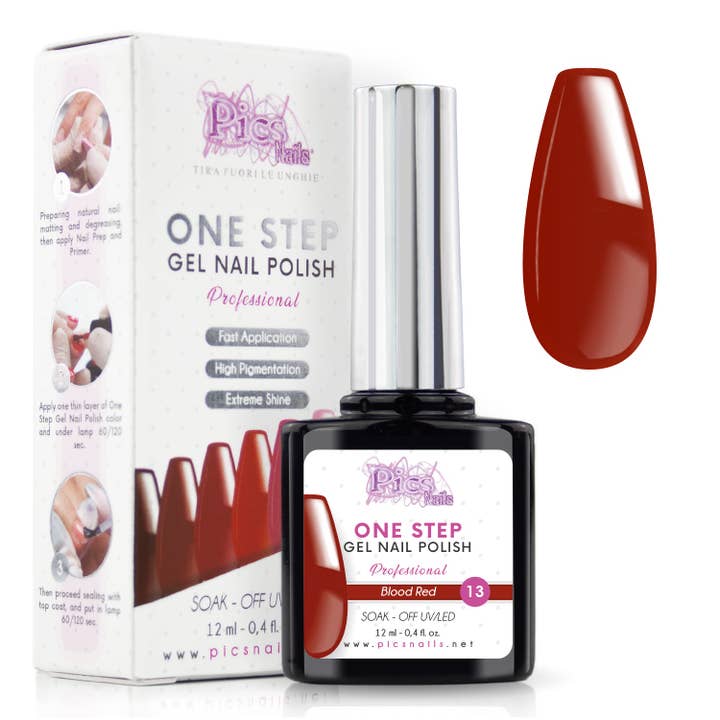 Semipermanent nail polish One Step Blood Red 13 - 12 ml | Semipermanent 3in1 UV/LED Ultra Glossy for wholesale by Pics Nails