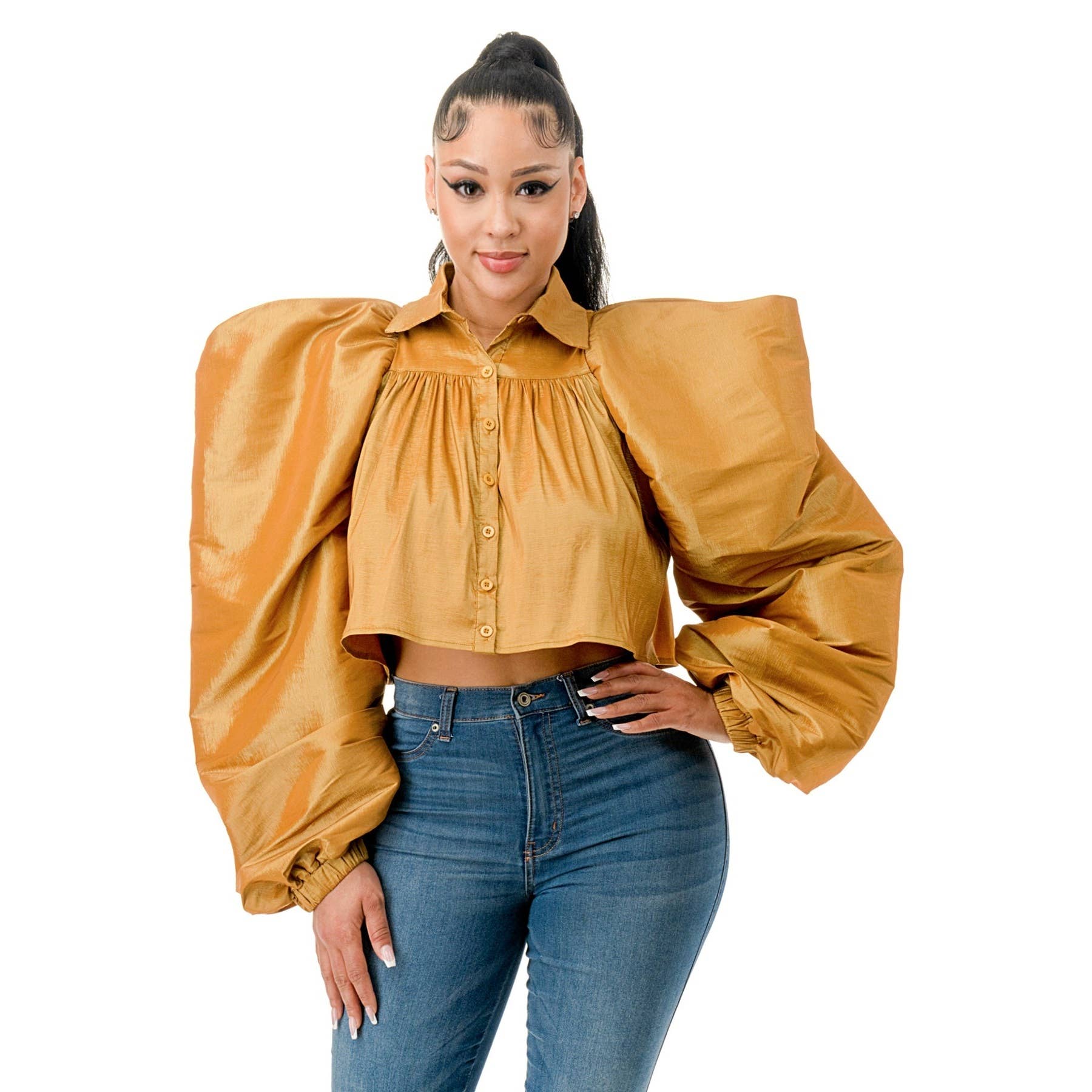 Esmeray Clothing - Vente Chemisier – femme - Haut court en forme de ballon à manches évasées pour vêtements de grande taille5