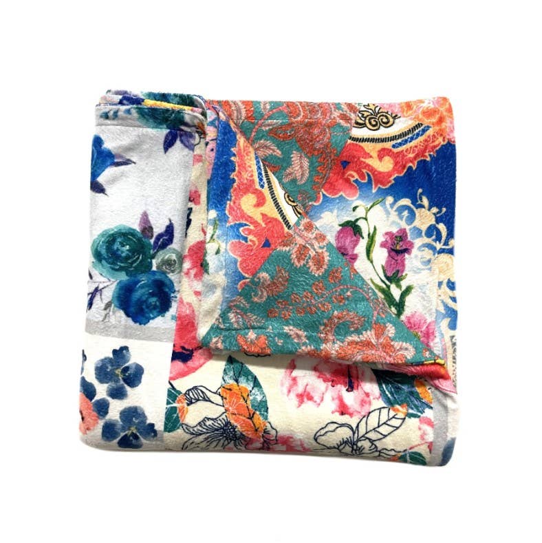 Tolani - Wholesale Throw Blanket - Isabella Blue Floral- Printed Plush Reversible Blanket2