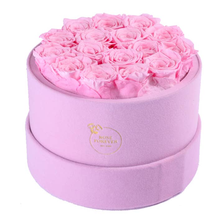 16 Pink Roses Suede – Elegant Preserved Box for wholesale by Rose Forever