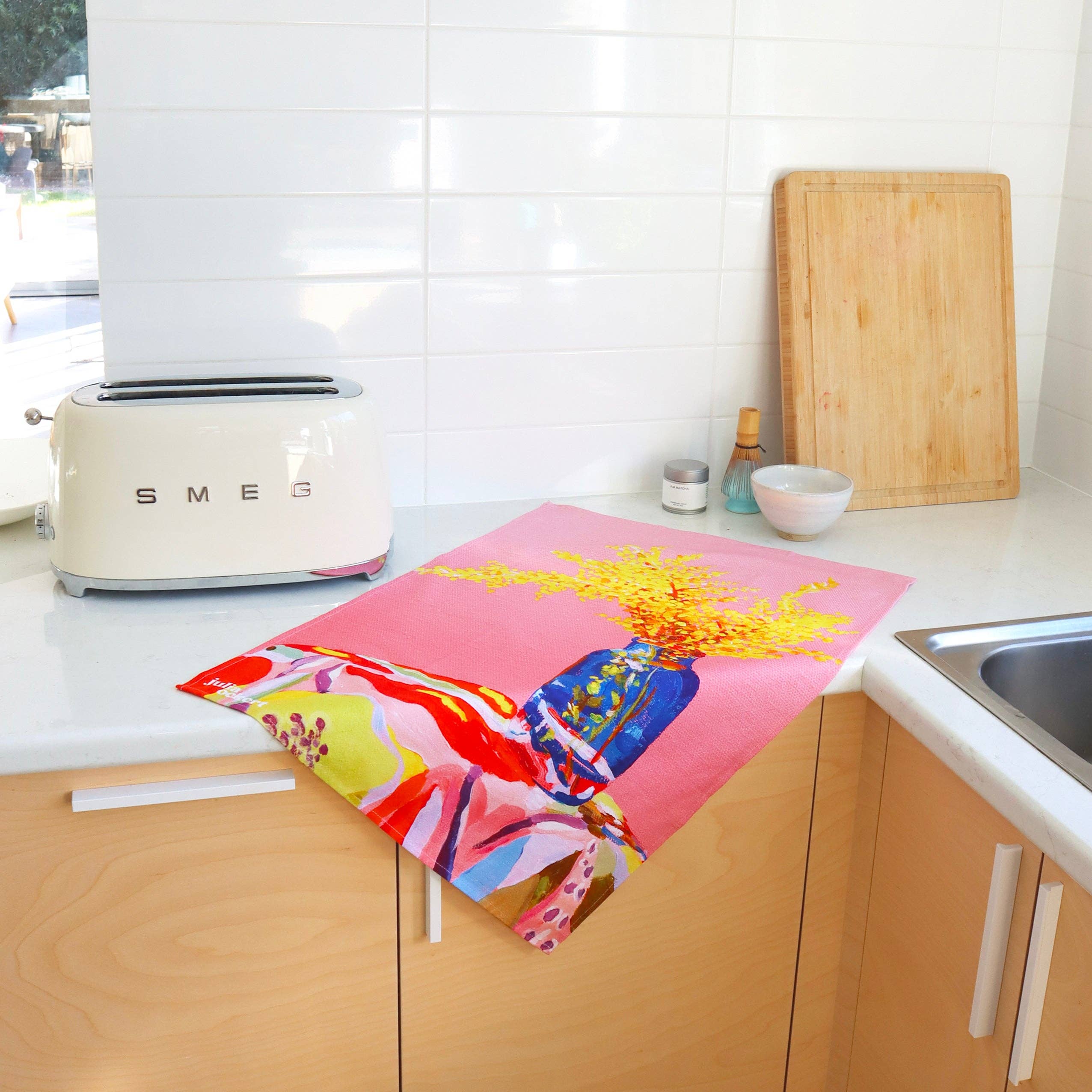 Julia Ockert - Wholesale Tea Towel - Pink Wattle Tea Towel - Dopamine Decor - Fun Giftable Decor1