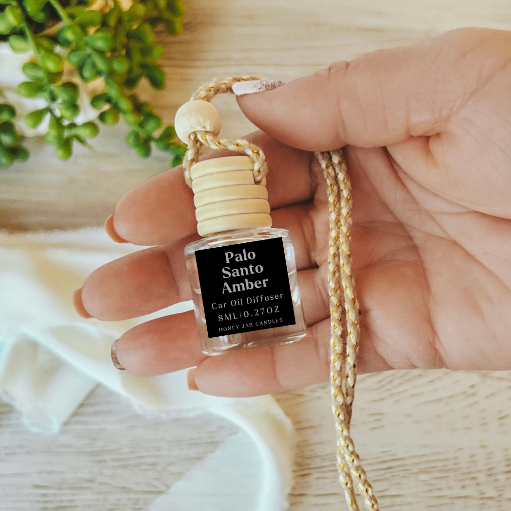 Honey Jar Creations - Wholesale Car Freshener - Unisex - Hanging Car Diffusers | Palo Santo Amber | Made in USA1