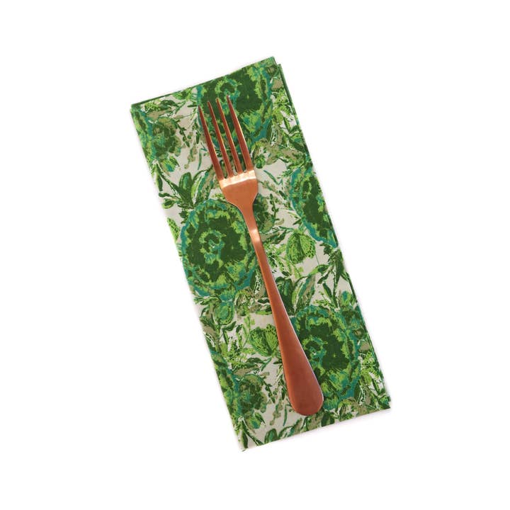 90 West Linen Co. - Wholesale Dinner & Cloth Napkin - Maximalist Green Floral Cloth Napkins, Set of 43