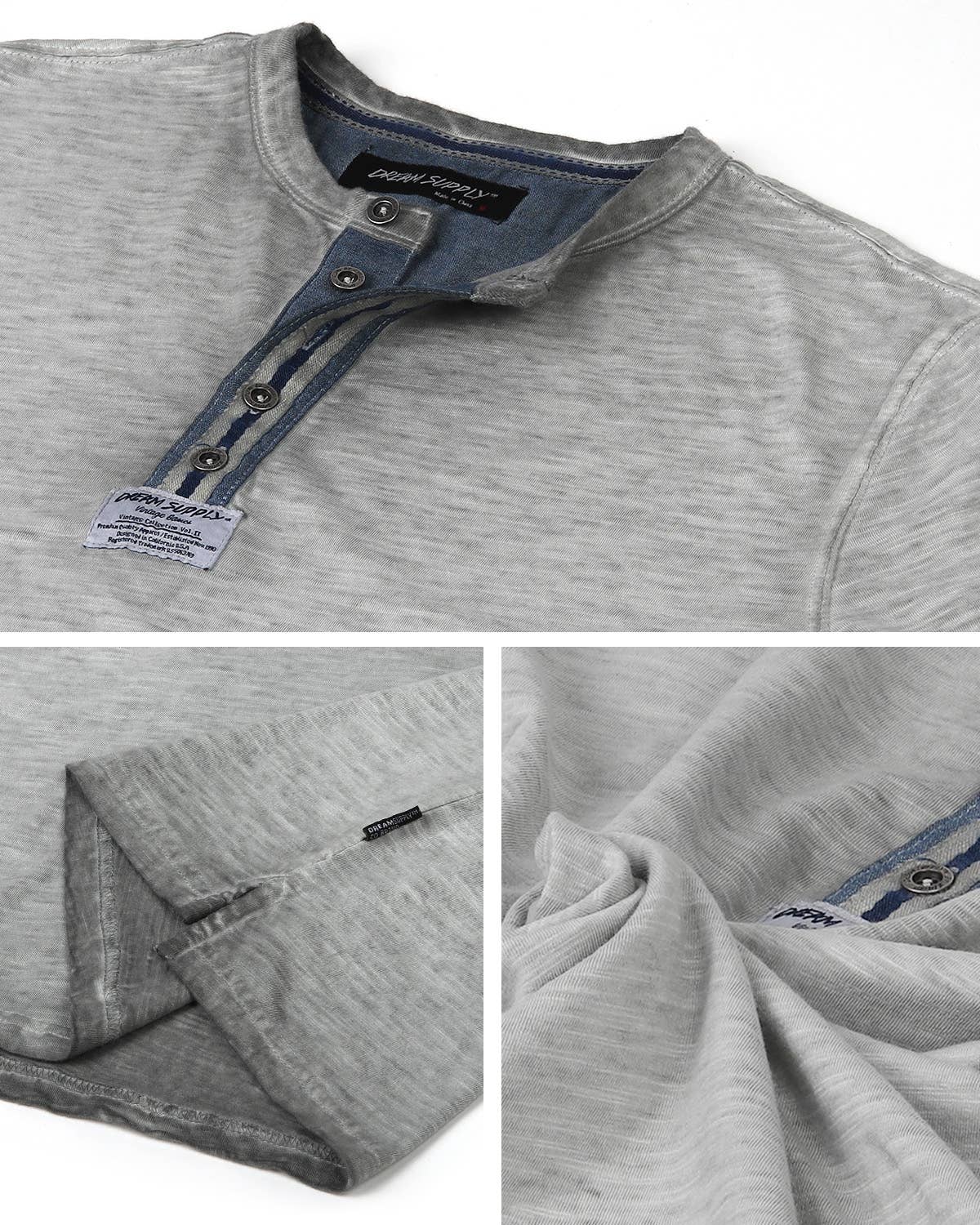 ZIMEGO - Wholesale T-Shirt - Men's - Men's Long Sleeve Crew Neck Vintage Henley T-Shirt - On Sale4