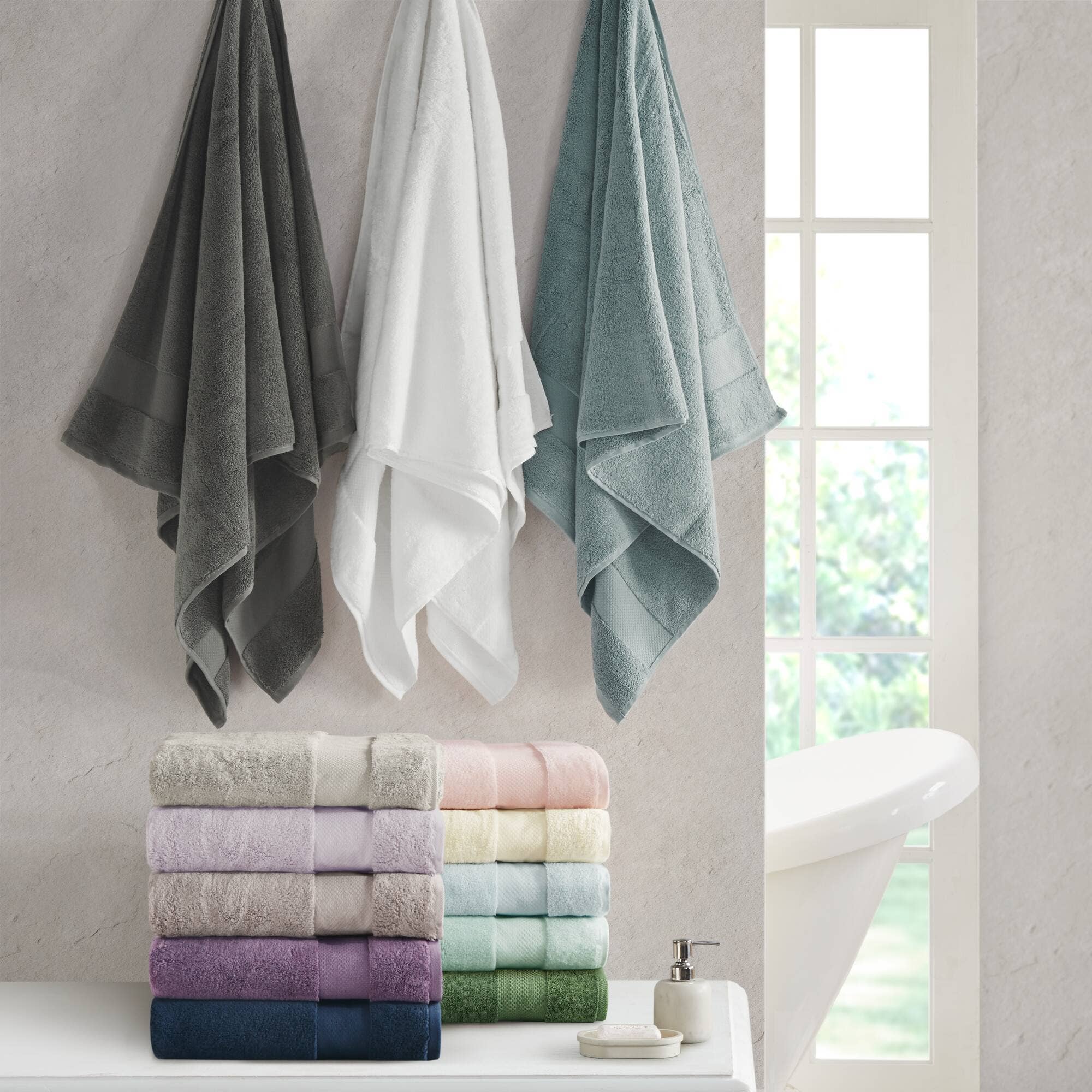 Olliix - Vente Ensembles de serviettes - Ensemble de serviettes de bain 6 pièces en coton turc, Seafoam4
