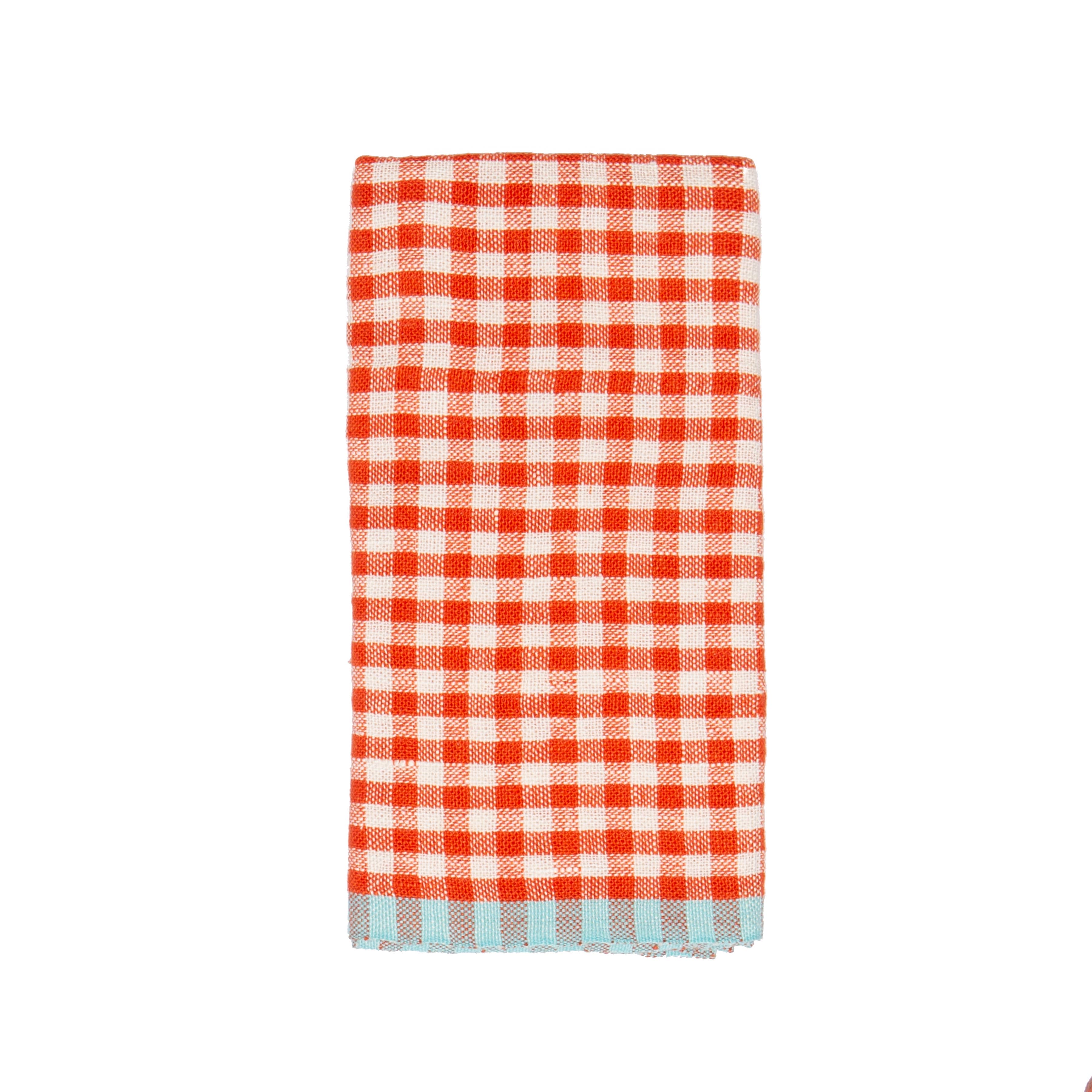 Caravan Home - Wholesale Tea Towel - Two-Tone Gingham Orange/Aqua Tea Towels 20x30 - Set of 22