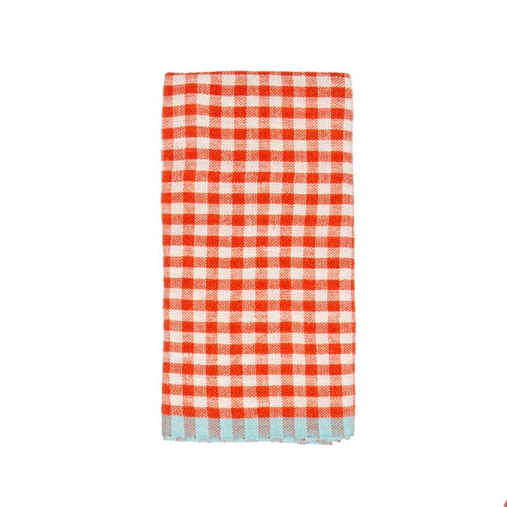 Caravan Home - Wholesale Tea Towel - Two-Tone Gingham Orange/Aqua Tea Towels 20x30 - Set of 22