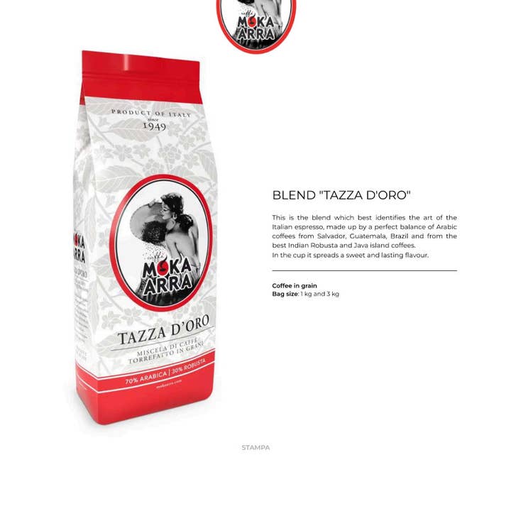 Metina SAS - Vendita all'ingrosso Caffè/espresso istantaneo - Moka Arra Caffè Miscela Bar Tazza D'Oro in grani grammi 30001