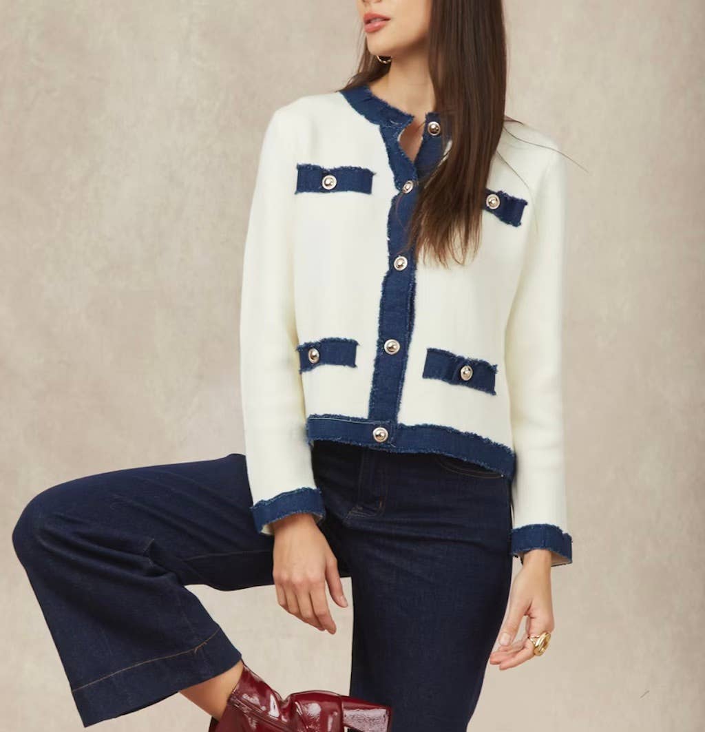 KY CREATION PARIS - Wholesale Cardigan - Women's - Knit vest with denim detail4