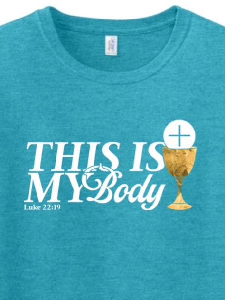 Questo è il Mio Corpo Calice - Luca 22:19 Maglietta per Adulti per la vendita all'ingrosso da parte di Sock Religious