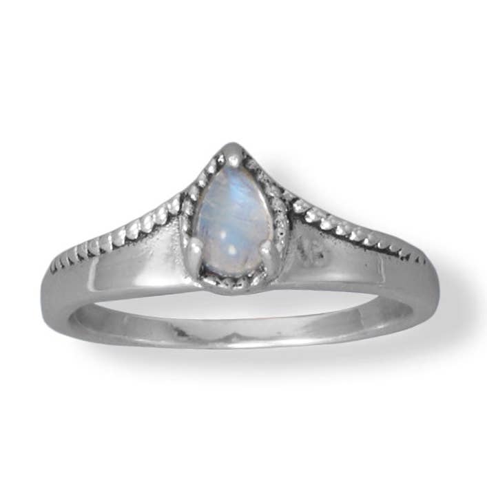 Oxidized Pear Rainbow Moonstone Bead Edge Ring for wholesale by Silver Stars Collection