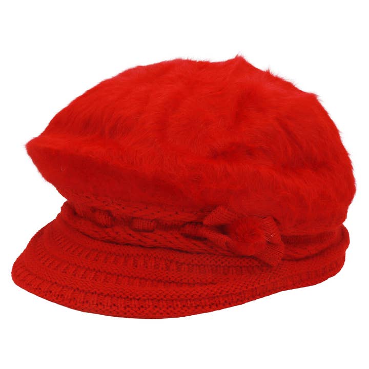 ASSORTED Vegan Angora Fur Flower Knitted Fiddler Cap for wholesale on Faire12