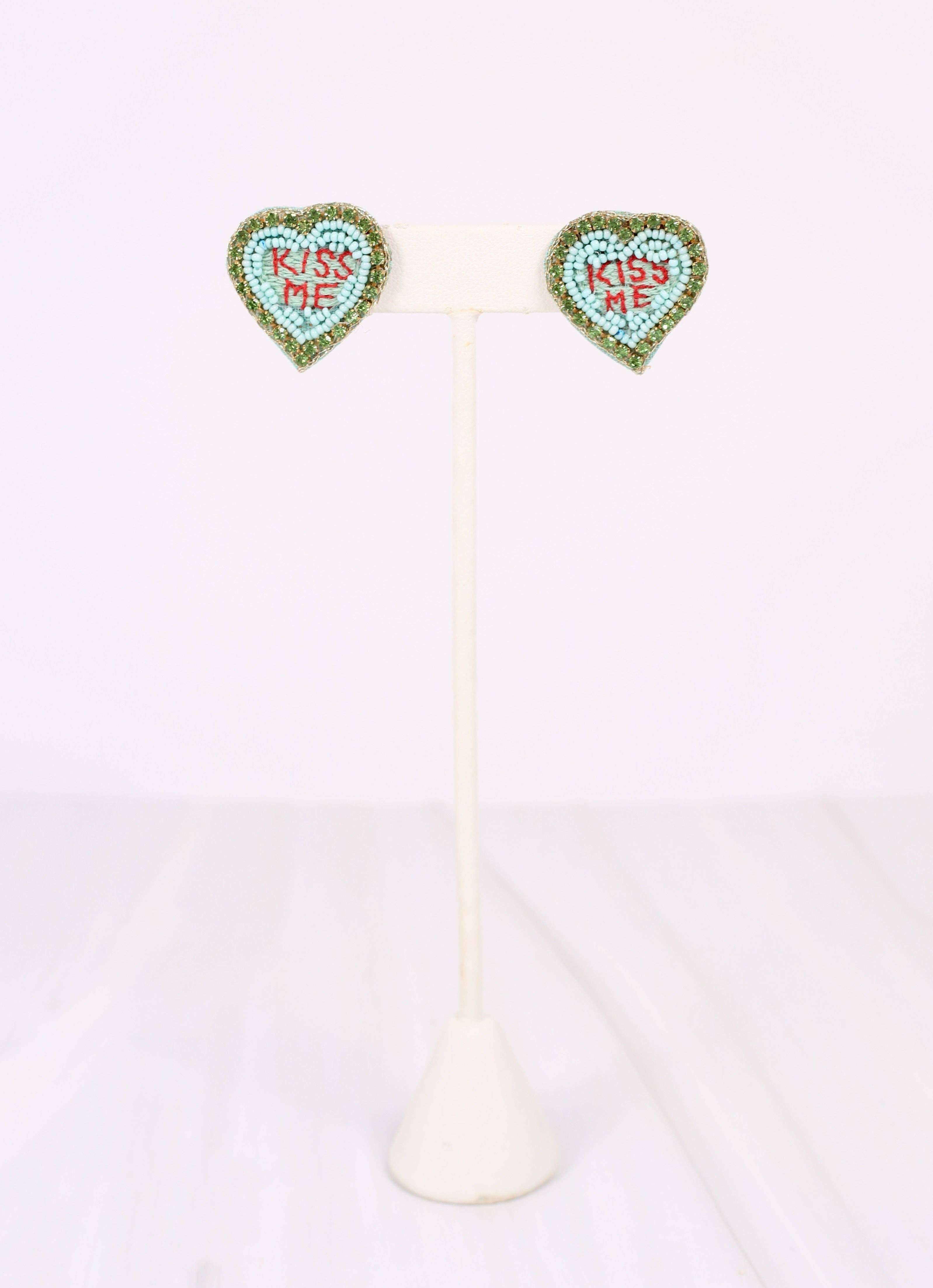 Caroline Hill - Wholesale Stud/Post Earrings - Heart Message Earring MINT1