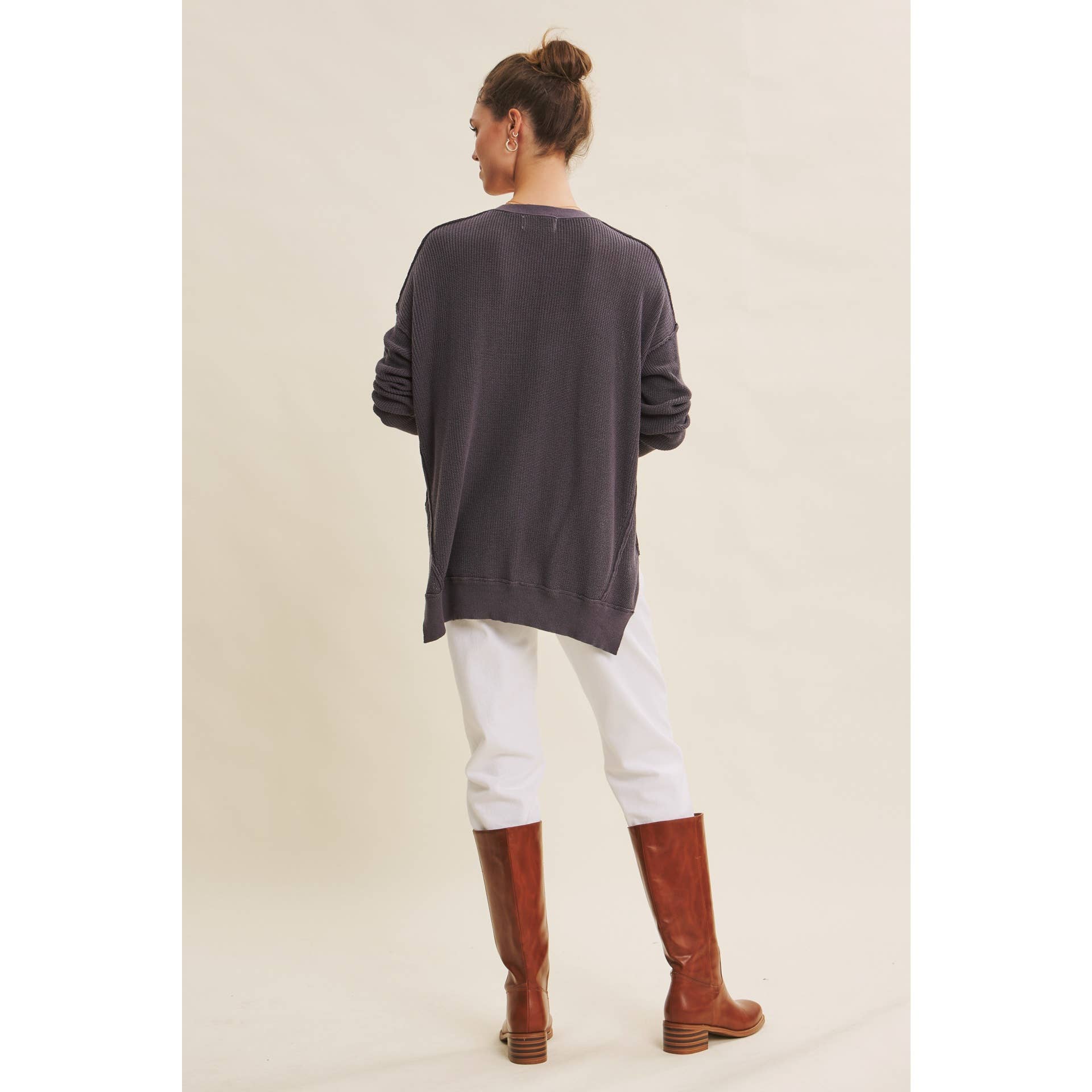 in february - Wholesale Cardigan - Women's - SLOUCHY CHARM BUTTON-DOWN CARDIGAN WITH CONTRAST WEAVE8