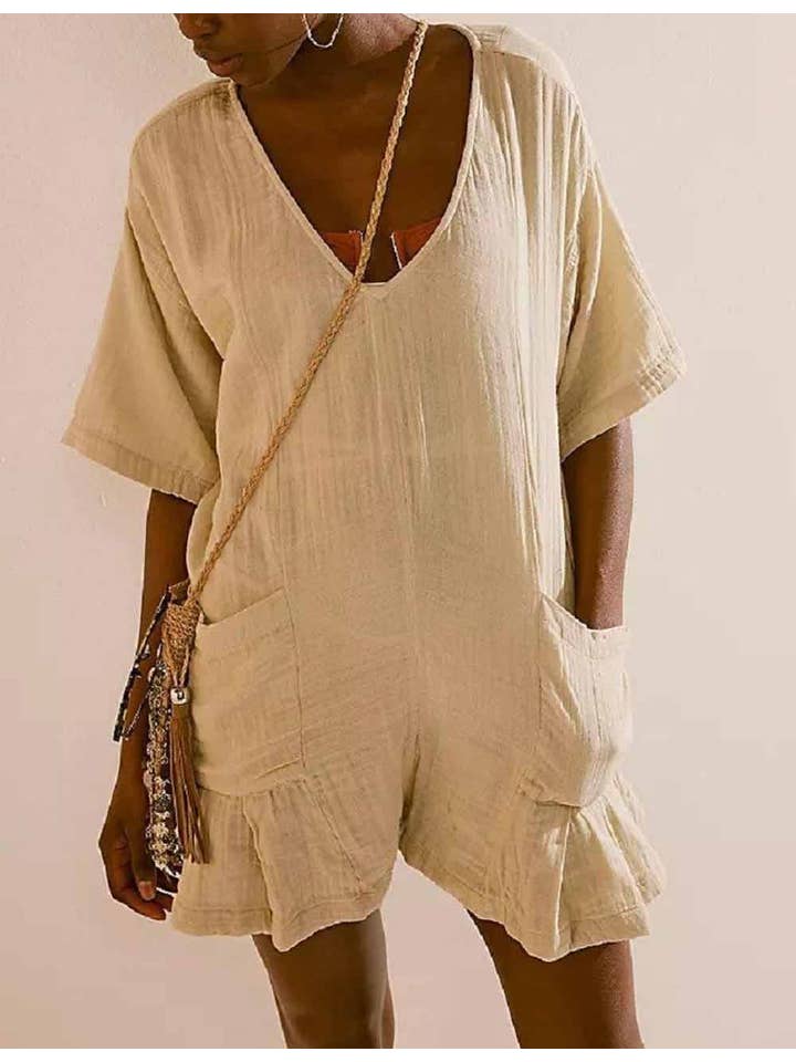 Sweetkama - Wholesale Romper - Dames - Romper met ruches en V-hals en gedrapeerde mouwen SKJ18119