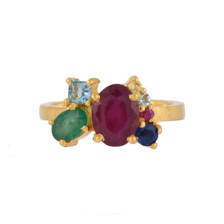 Ruby Emerald Safir Topaz Citrin Vermeil över silverring för wholesale av Misteerious Seed
