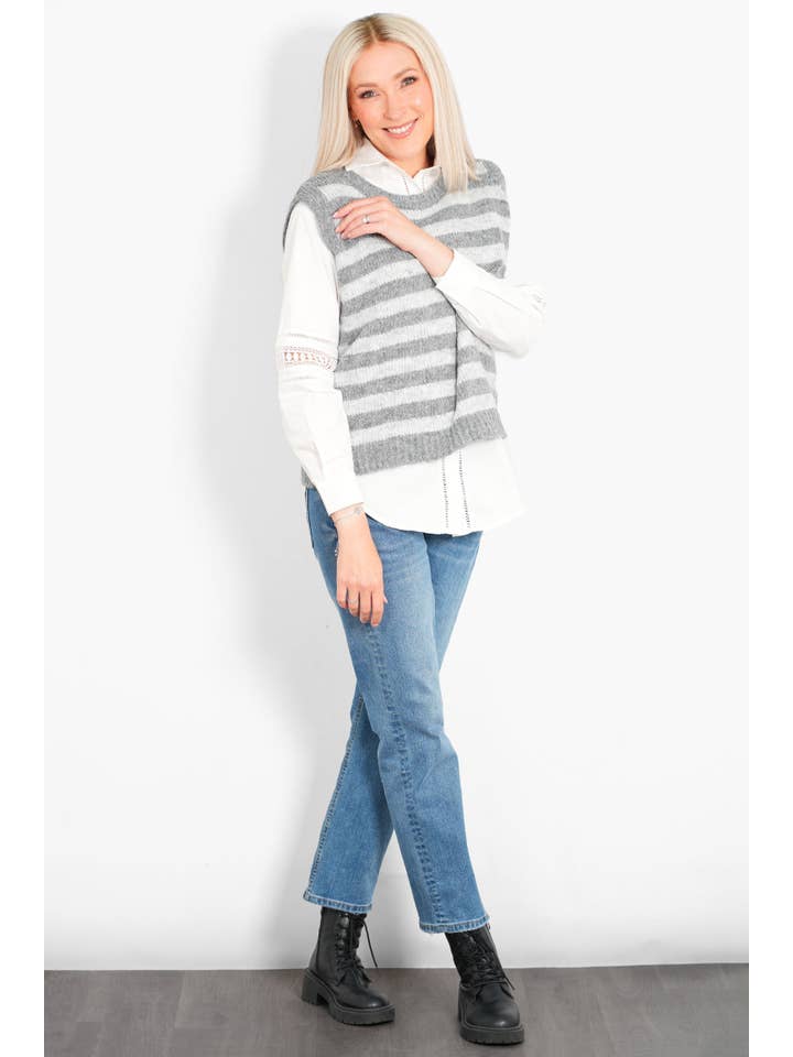 Sarta – wholesale Tank top – Women′s – Betsy Wool Blend Tank Top - Light Grey/Dark Grey, Striped3