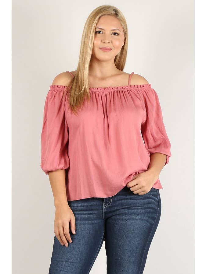 Black Plus Size Cold Shoulder Peasant Top WG16767-T for wholesale on Faire