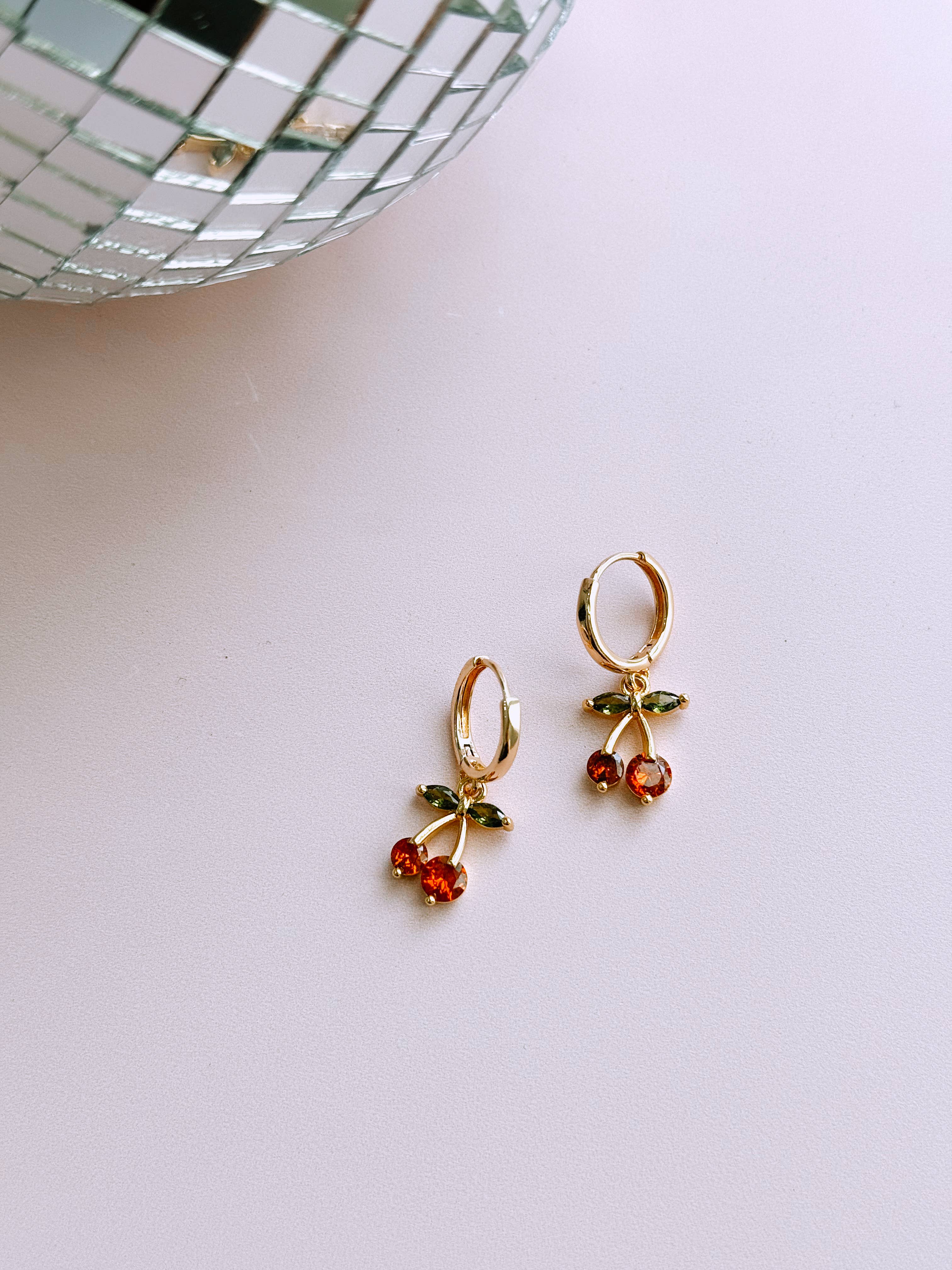 Golden Hour Designs - Wholesale Huggie Earrings - Cherry Gem Huggie Earrings - Hypoallergenic, Fruit1