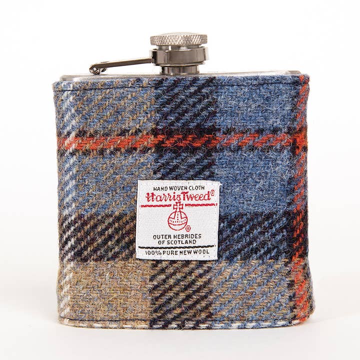 6oz Harris Tweed Hip Flask - MacKenzie Tartan - HT43 for wholesale by Created By The Ridleys