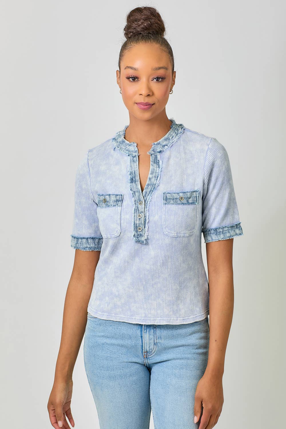 Mystree - Wholesale Blouse - Women's - 60981 Frayed Denim Trim Top 7