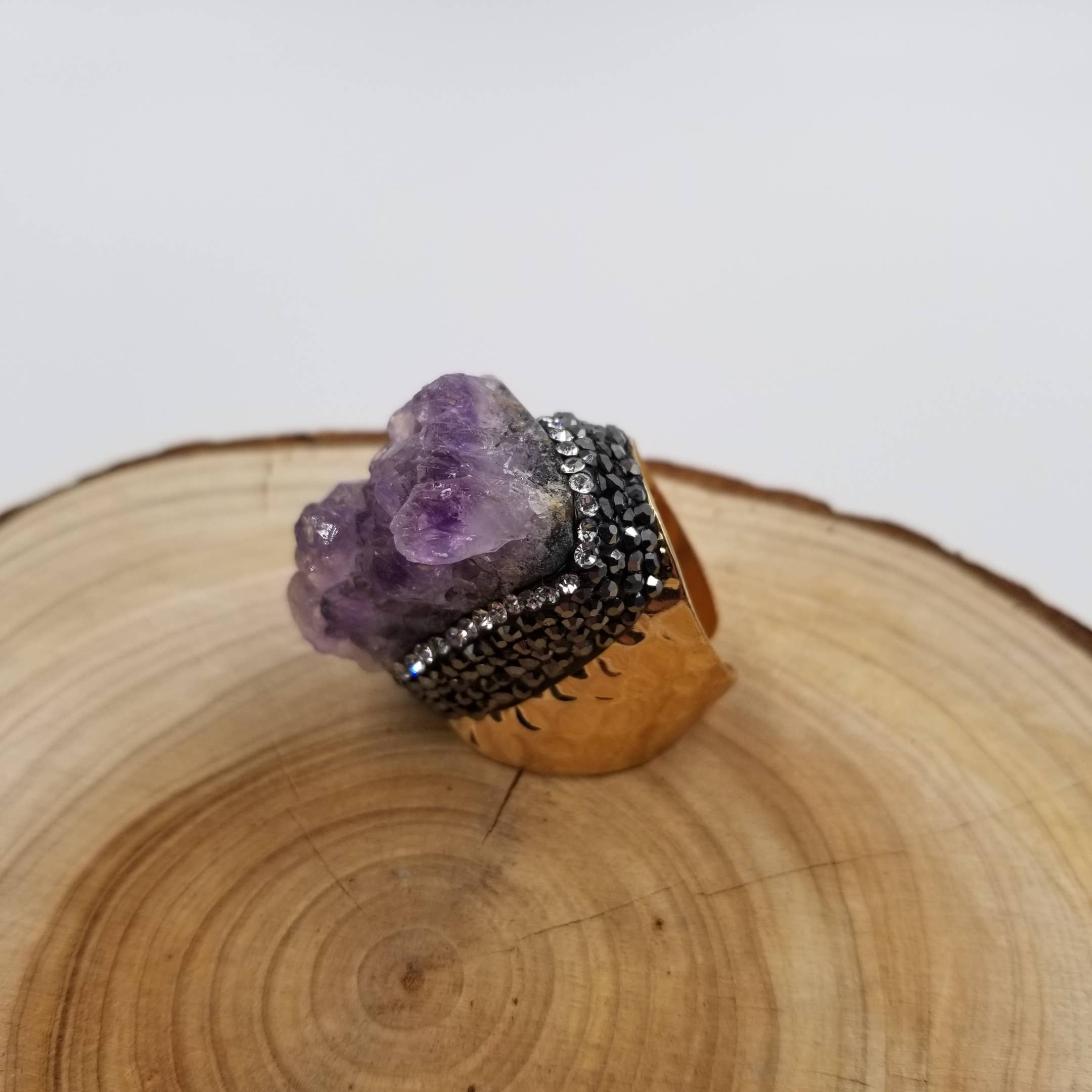 CHAKRA JEWELRY - Vendita all'ingrosso Anelli cocktail/statement - Anello fatto a mano con ametista naturale e malocchio0