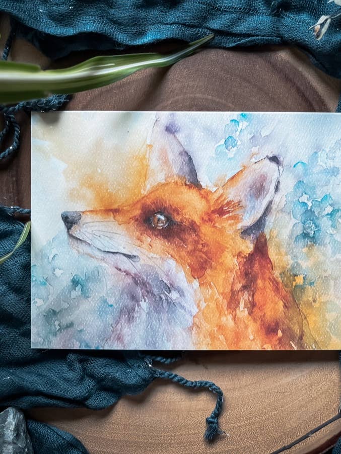 Dawn Fox Watercolor A7 Greeting Card for wholesale by The Painter’s Nest