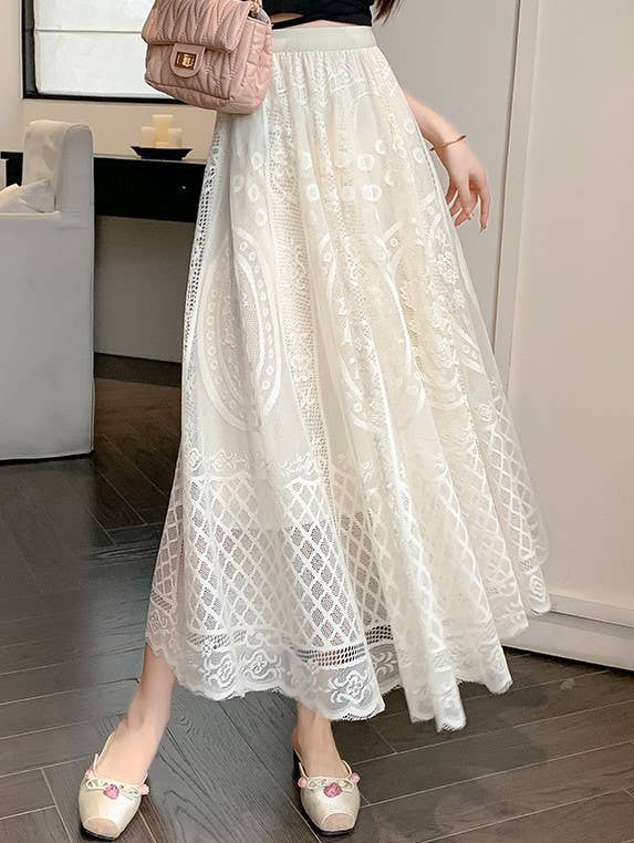 PEACH ACCESSORIES - Wholesale Skirt - Women's - Circles Lace Maxi Skirt SK2025