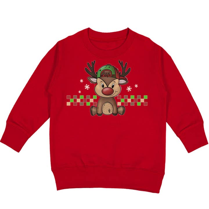 Reindeer Boy Crew Sweatshirt, rød (småbørn, unge, voksne) for engroshandel hos Micro Me