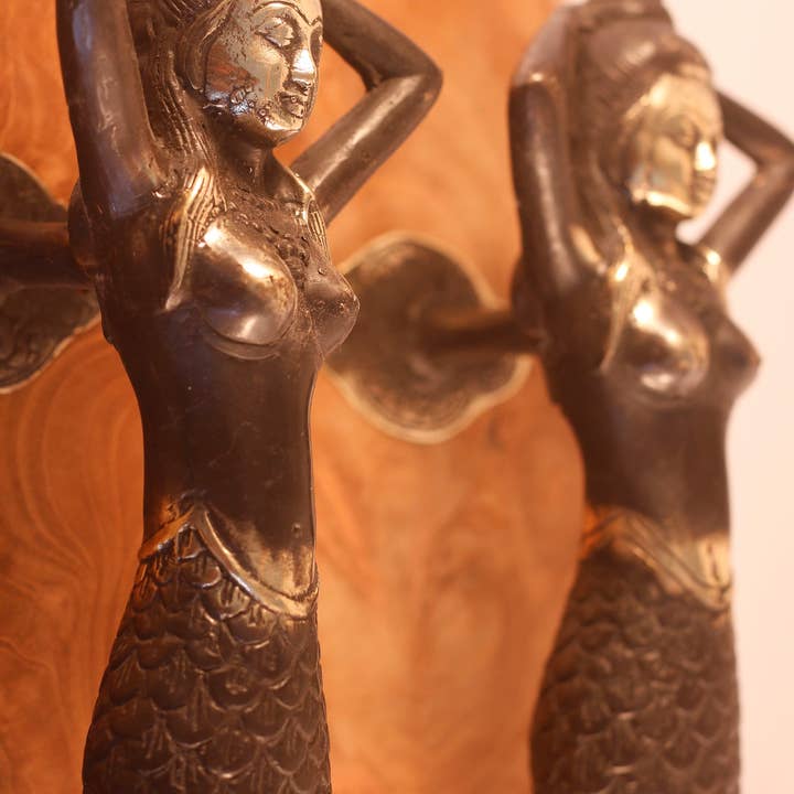 Ubud Glass - Venta al por mayor Pomos/tiradores - Manilla de puerta estilo sirena vintage, manija de puerta de entrada, bronce macizo
