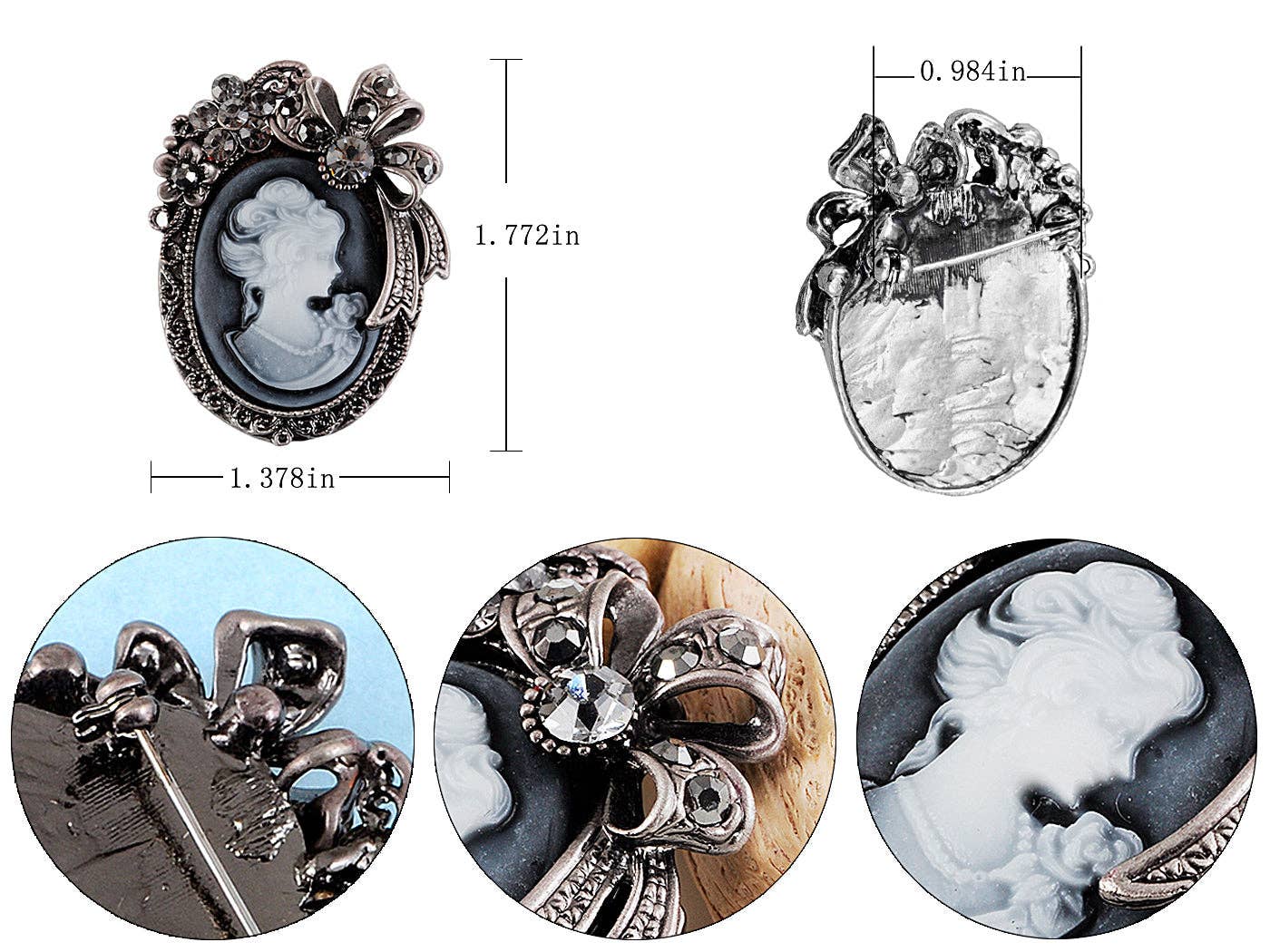 AK Brand - Wholesale Brooch - Vintage Victorian Cameo Brooch Maiden Flower Ribbon Bow9