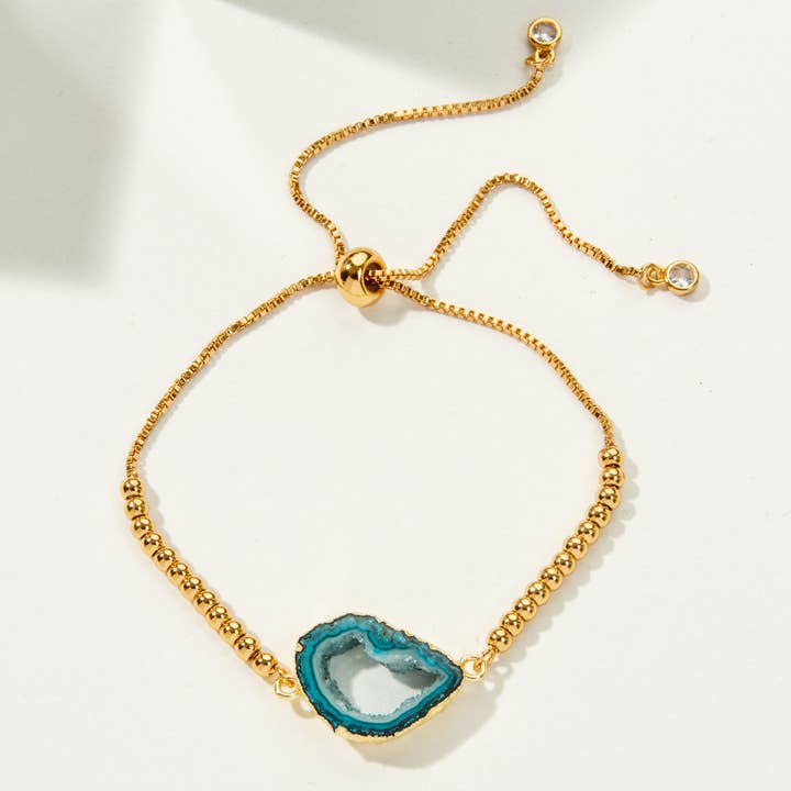 Luna Norte - Wholesale Charm/Dangle Bracelet - Golden Elements Adjustable Bracelet- Teal Geode1
