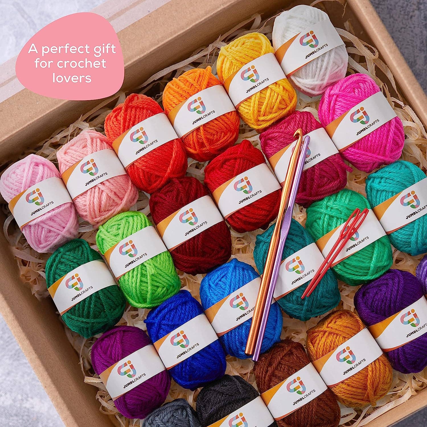Jumbl - Vente Accessoire de tricot/crochet - Kit débutant de crochet et tricot avec 24 pelotes de fil6