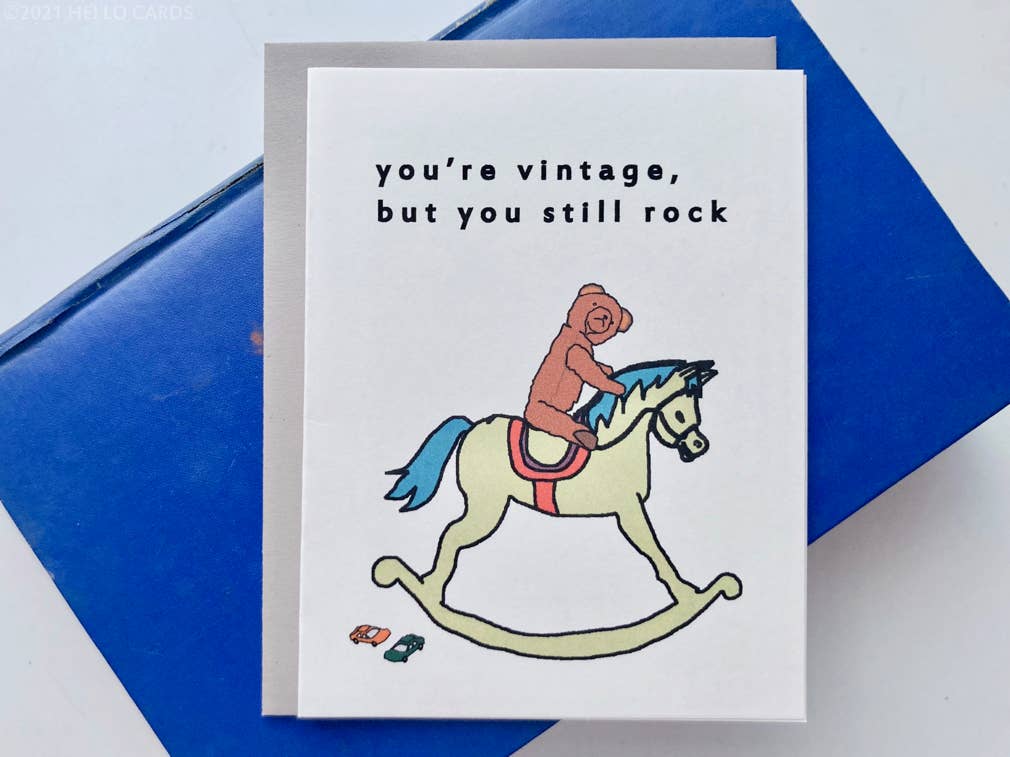 HEI LO CARDS – wholesale Birthday card – "Vintage Rocker" Old Toys Birthday Card1