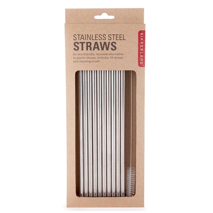 Kikkerland Design Inc - Wholesale Drinking Straw - Stainless Steel Straws S/100