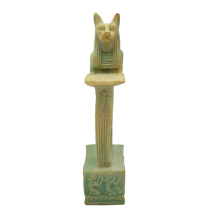 Discoveries, Inc. – wholesale Dekorativ statyett – Bastet Katt Piedestalstaty - Patina - Tillverkad i Egypten